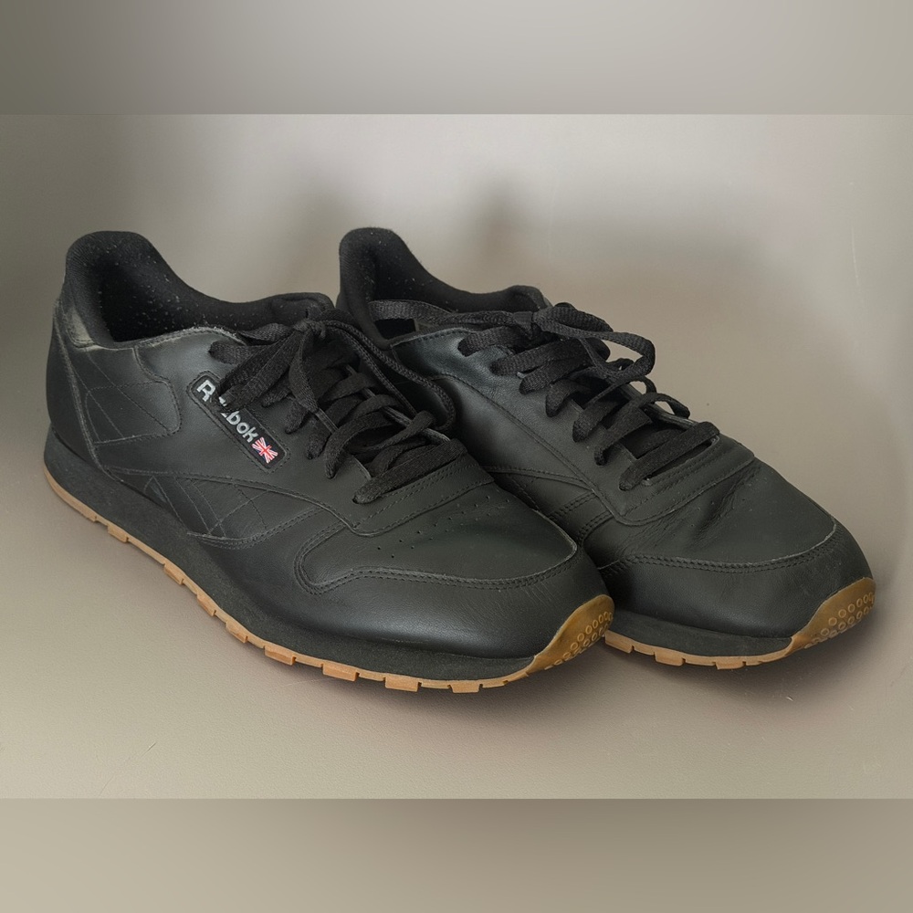 Reebok Black Leather Sneakers with Gum Sole